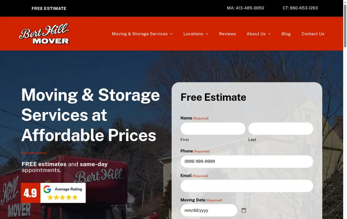 Homepage screenshot of Bert Hill