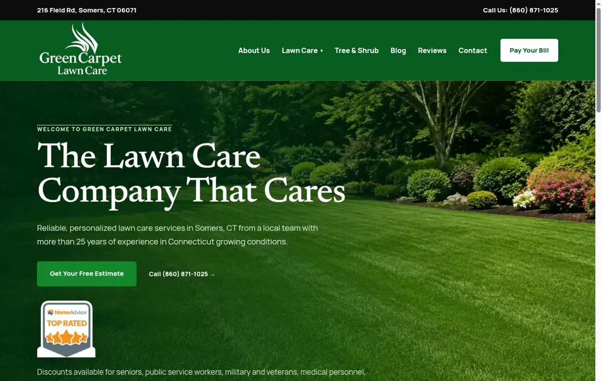 Homepage screenshot of Green Carpet Lawn Care