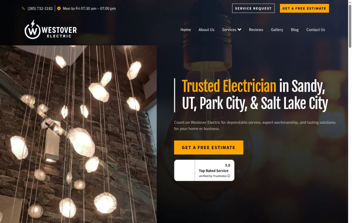 Homepage screenshot of Westover Electric